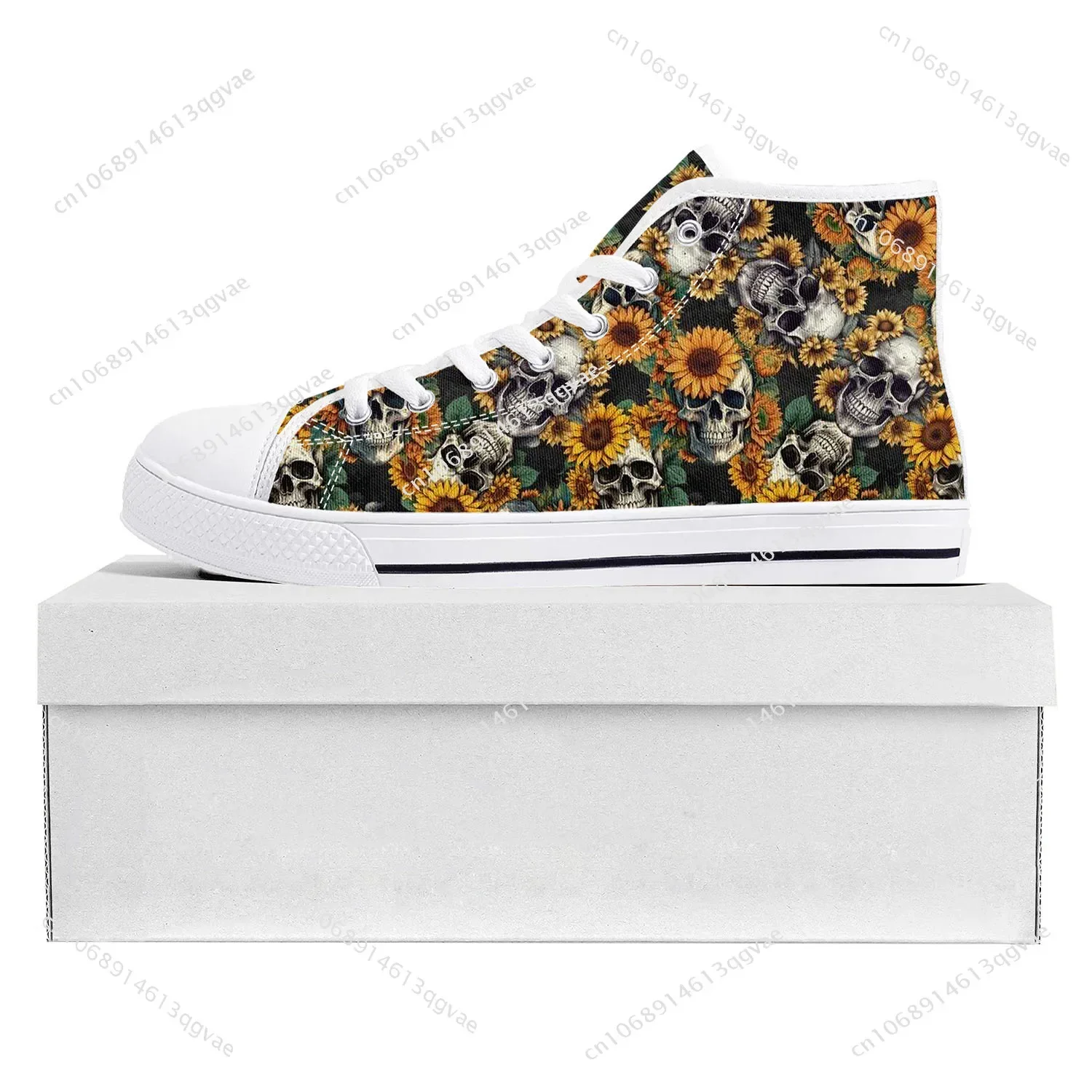 Sunflower Skull High Top High Quality Sneakers Mens Womens Teenager Canvas Sneaker Casual Couple Shoes Custom Made Shoe White