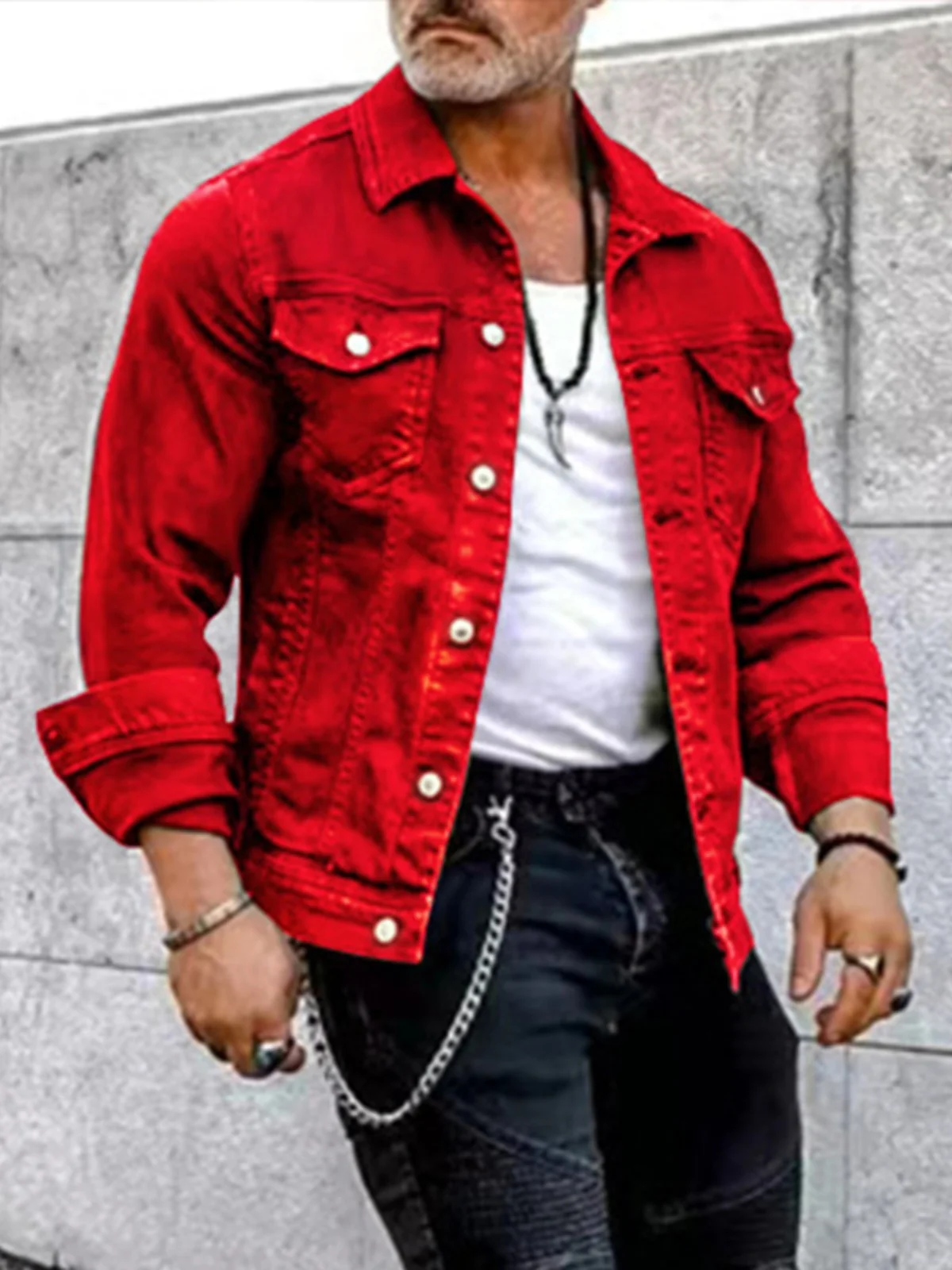 

Slim Fit Lapel Denim Jaet for Men Button up Collar Jeans Outerwear Youth Trend Autumn Windproof Long Sve Zipper Closure