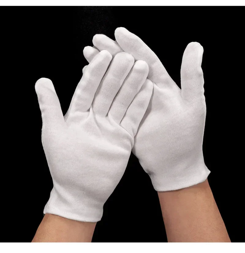 Guantes Blancos de algodón para hombre y mujer, accesorio de dedo completo, para camareros, conductores, joyas, trabajadores, guantes para el sudor,