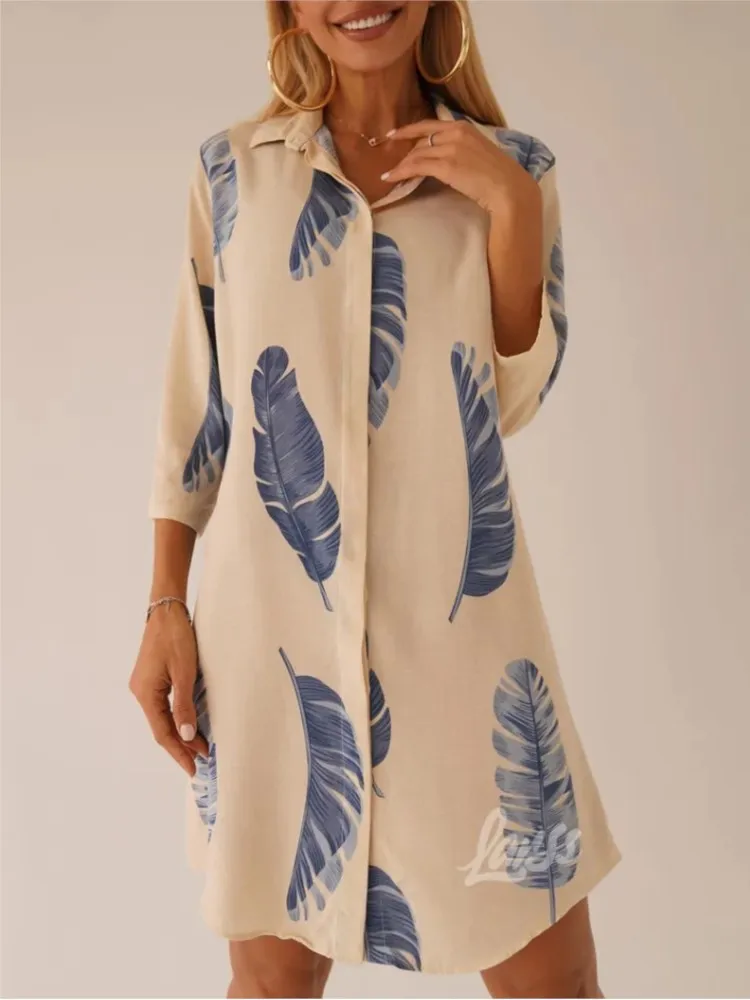 Robe chemise de station décontractée, Style tendance, mode, imprimé, boutons à revers, Cardigan, ample, manches trois quarts, printemps été 2026