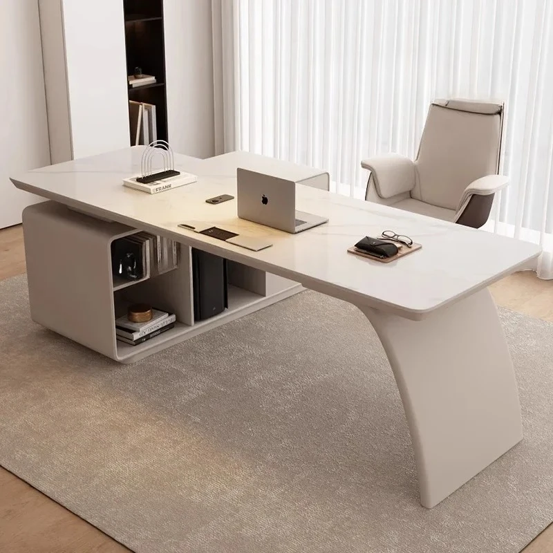 

a Modern simple snowflake white rock slab desk Italian minimalist corner desk light luxury writing desk