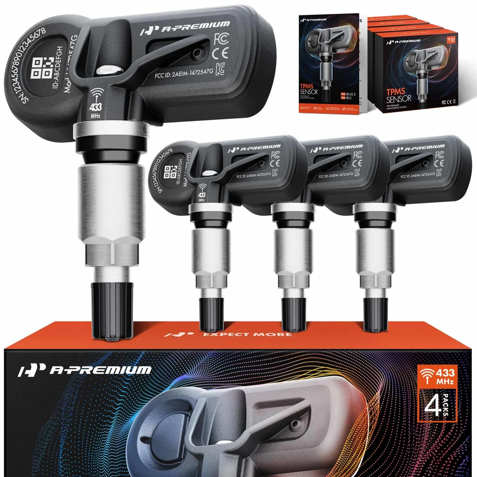 A-Premium 4Pcs 433MHz TPMS Tire Pressure Monitoring Sensors for Ram 1500 3500 10-13 2500 4500 11-13 Jeep Grand Cherokee 11-15