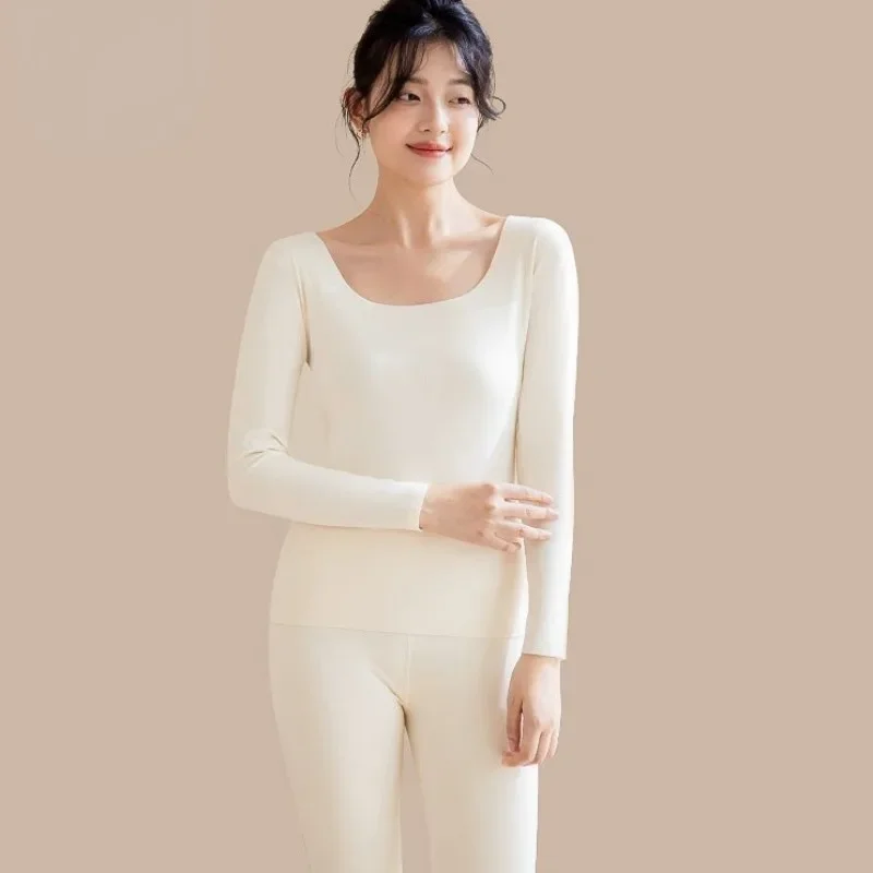 2024 New Thermal Underwear Ladies Suit Elastic U-neck Autumn Clothes Women Wear Bottoming Clothes Autumn Winter Warm Sleepwear