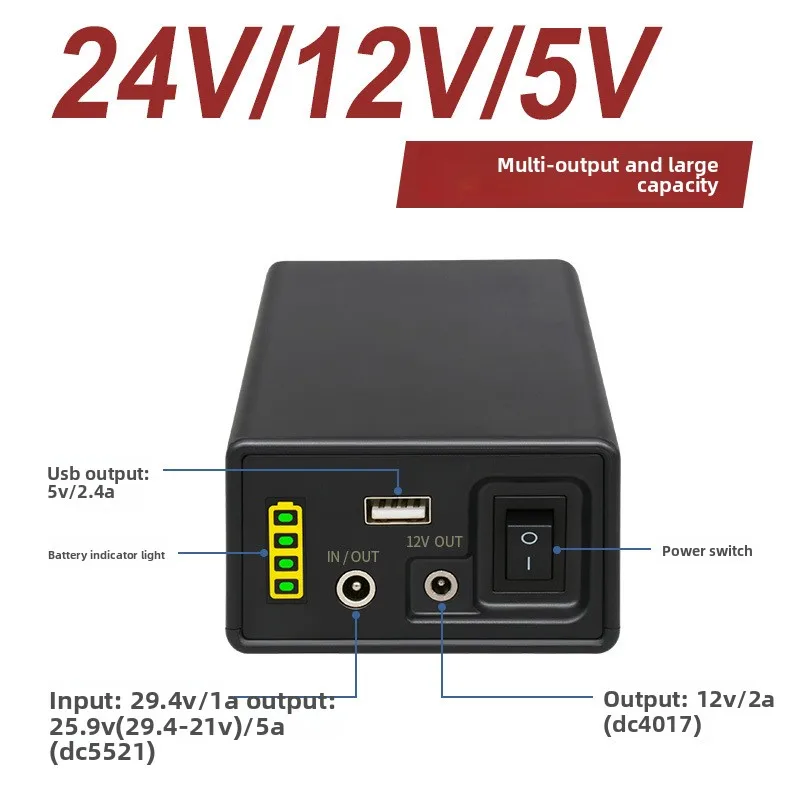 24V 12V 18650 44800mAh Lithium Battery Pack Large Capacity Small Size High Power Rechargeable Spare Backup Power Supply