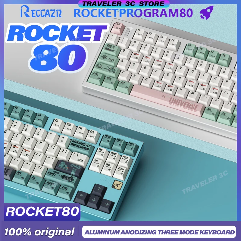 RECCAZR ROCKET80 Customized Mechanical Keyboard CNC Aluminum Anodizing Support QMK VIA RGB Switch Hot Swap BT Wireless Gaming PC