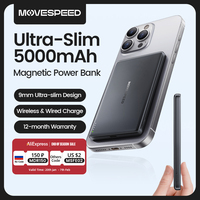 MOVESPEED 5000mAh Magnetic Power Bank Slim Wireless Powerbank Portable External Battery for Magsafe for iPhone 16 15 Samsung S24