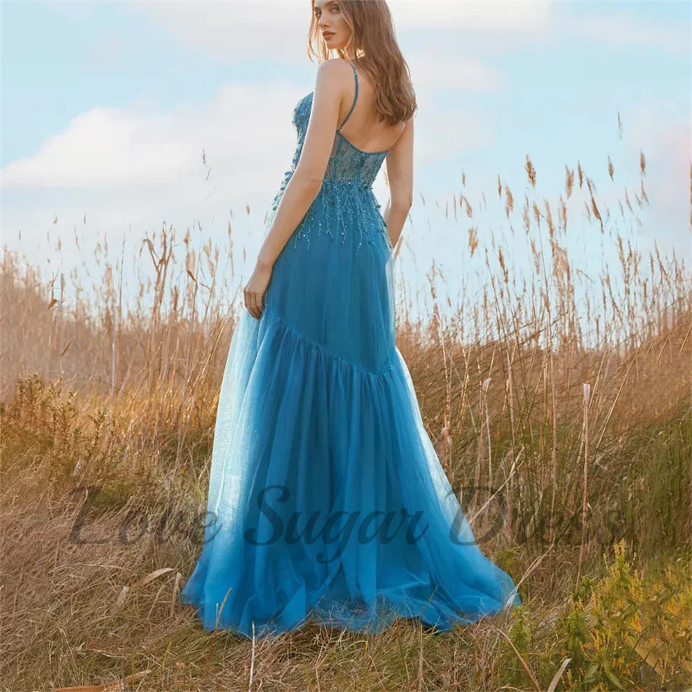 Vestidos de Fiesta de línea A con lentejuelas para mujer, vestido de noche de tul con escote Corazón, elegante, largo, Formal, vestidos de fiesta