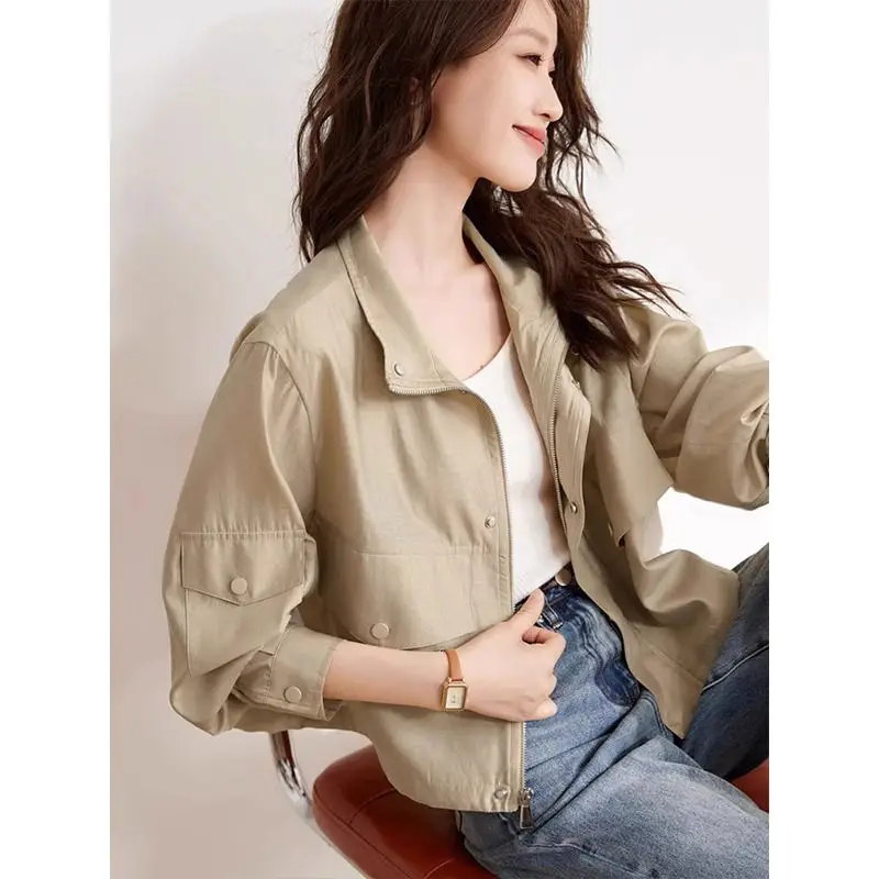 Spring Autumn New Solid Thin Short Coats Long Sleeve Loose All-match Button Fashion Jackets Top Casual Vintage Women Clothing