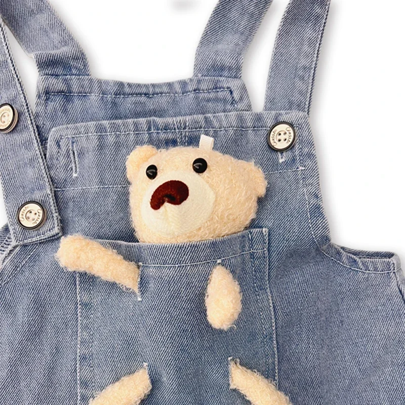 Toddler Boys Girls Dungarees with Doll Overalls for Kids Casual Pants Oversize Loose Jumpsuit Denim Overalls Baby Clothes