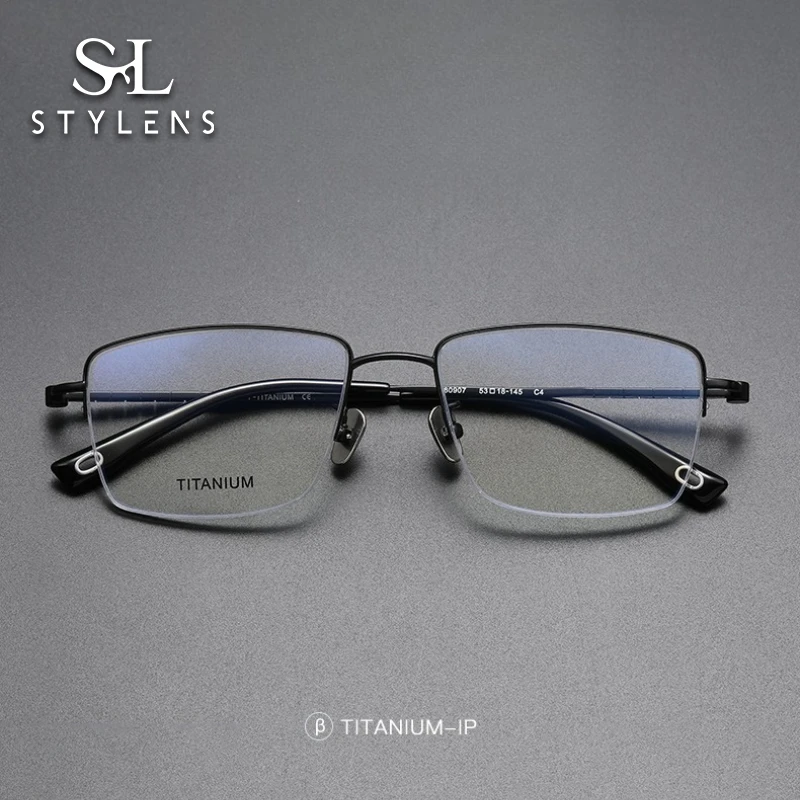 

STYLENS деловые очки из чистого титана Great Wall Leg в полуоправе, мужские очки для чтения в большой оправе, очки с защитой от синего света 80907
