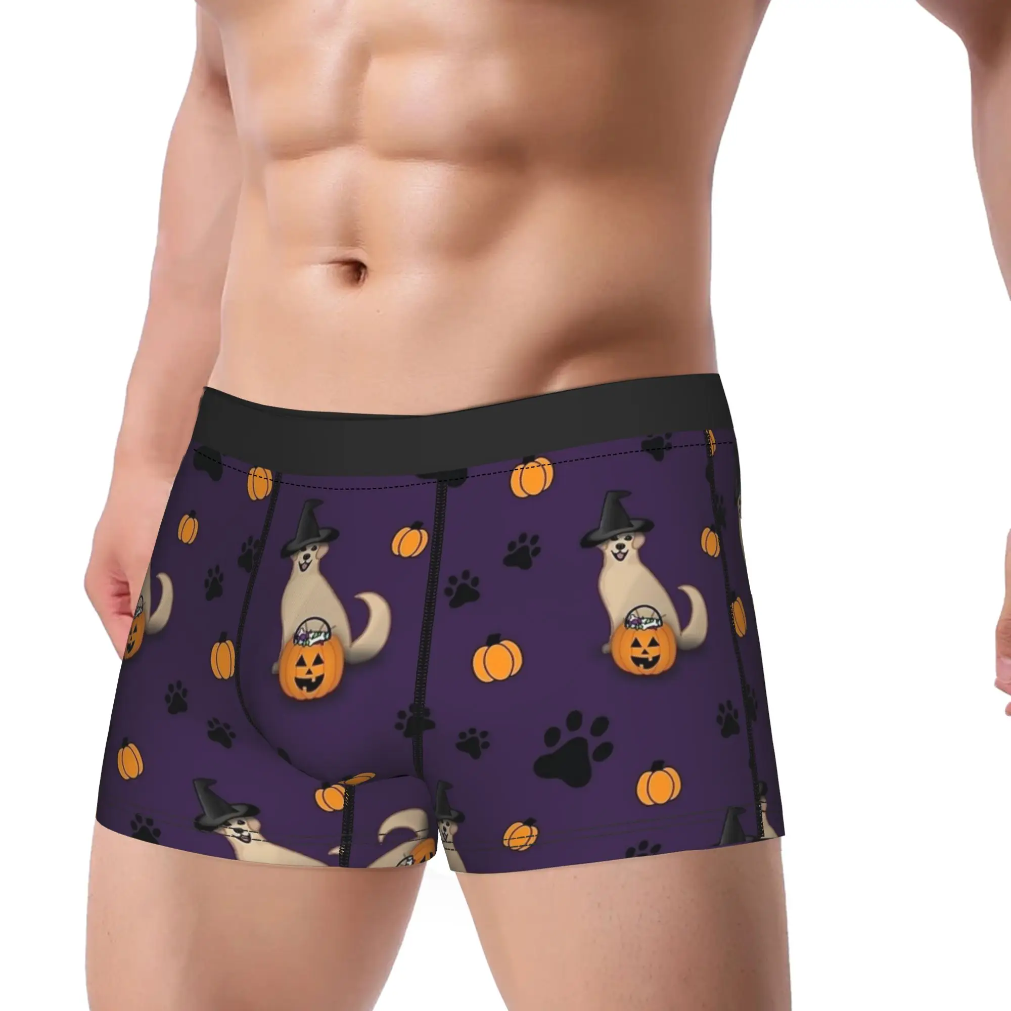 Men's Cartoon Halloween Ghost Pumpkin Long Underwear  Novelty Boxer Briefs Shorts Panties Male Breathable Underpants Plus Size