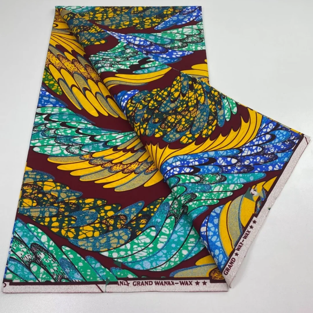 

Новая коллекция 2026: Нигерийская ткань с золотым восковым принтом – высококачественная африканская восковая ткань для пэчворка, одежды и рукоделия 3C1