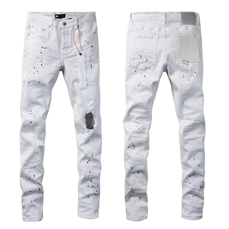 

High Street Boys Distressed White Stretch Skinny Destroyed Holes Graffiti Ripped Jeans