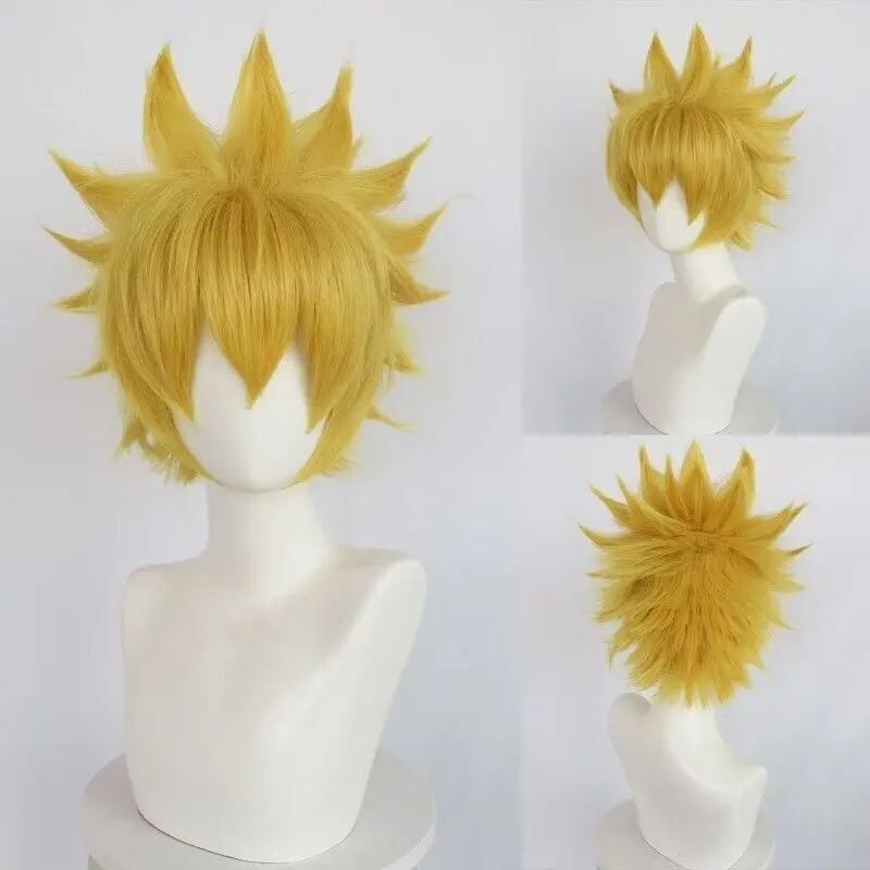 New Male Female Straight Short Hair Wig Light Yellow Party Anime Full Wigs