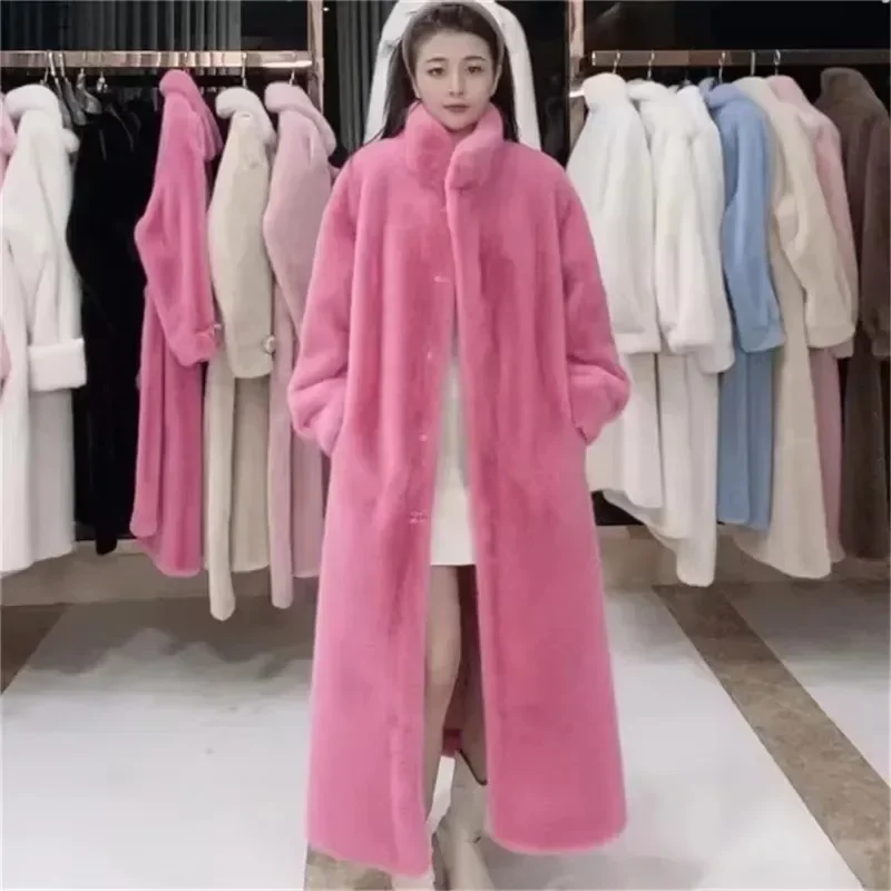 2024 inverno lungo visone finto cappotti di pelliccia di coniglio per le donne di lusso allentato soffice giacca soprabito spesso caldo femminile cappotti di peluche outwear