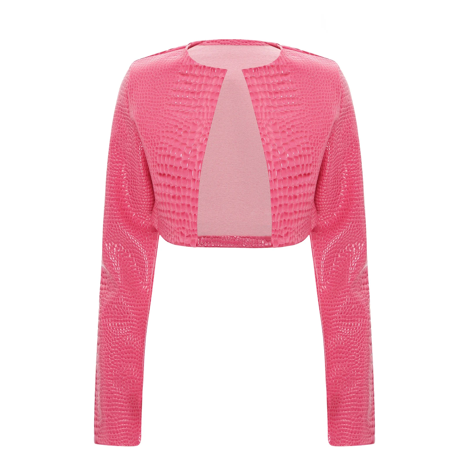 Fashion Short Jacket Women Long Sleeve Snakeskin Embossing Short Jacket Cropped Coat Bolero Blazer Casual Waistcoat Cardigan