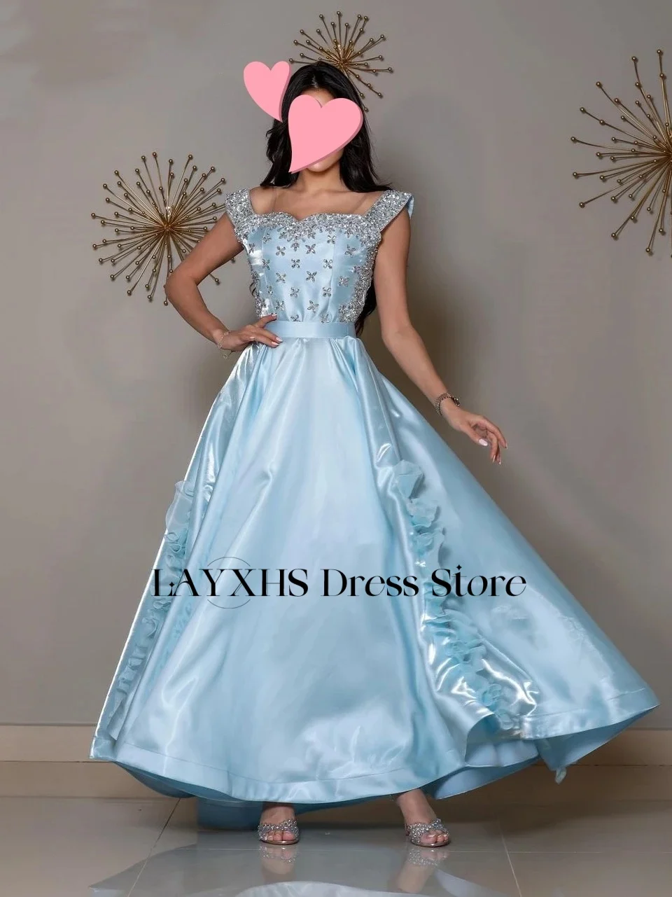 Suknie wieczorowe LAYXHS Luxury z kwadratowym dekoltem, linia A, błyszczące koraliki, odkryte plecy, falbany, suknie balowe na zamówienie فساتين سهرة