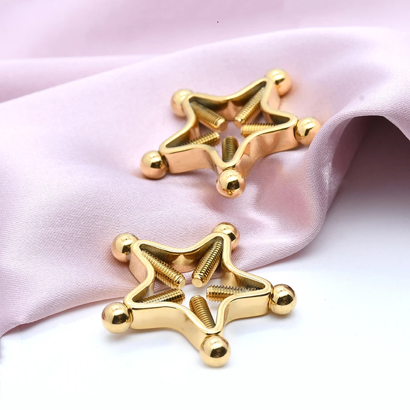 【ใหม่】แหวนจุกนมสแตนเลสแบบปรับได้สำหรับผู้หญิง แหวนจุกนมแบบหนีบรูปดาว เครื่องประดับเจาะจุกนมปลอม