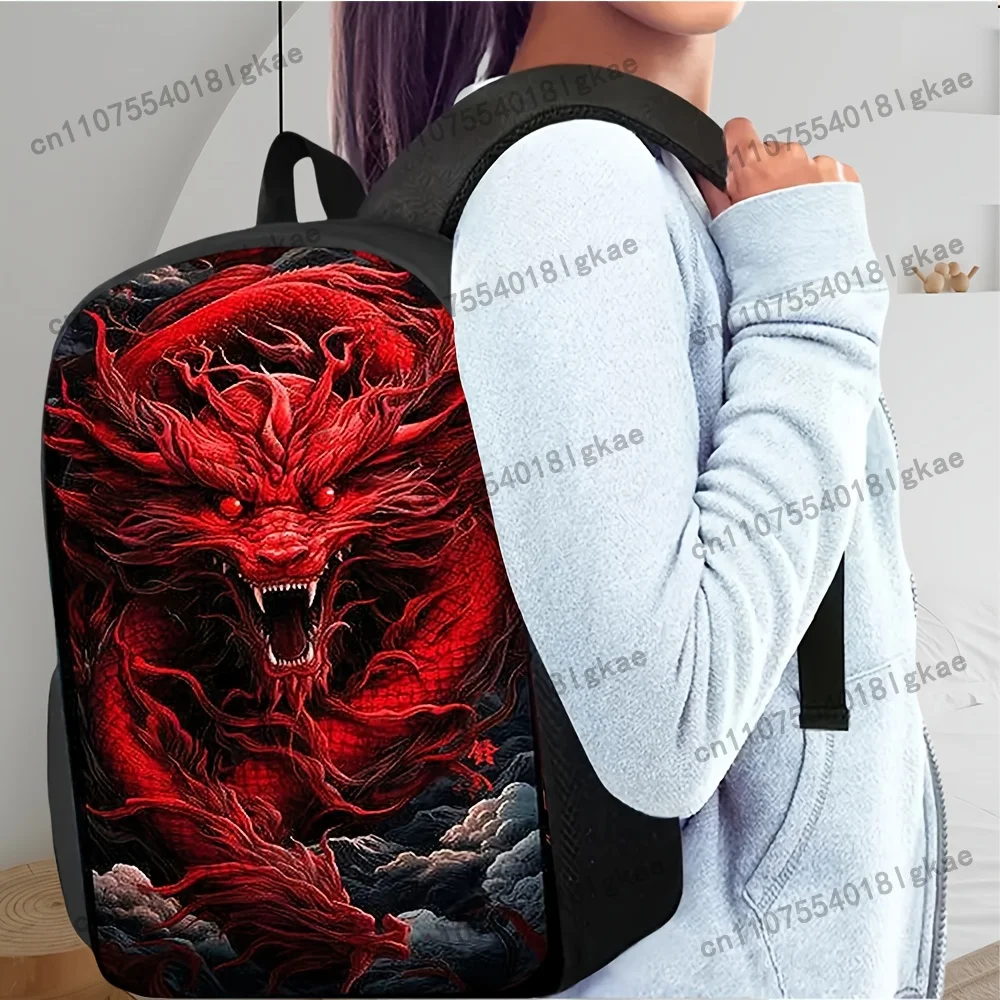 Fierce dragon head Backpack 3pcs, including backpack lunch box pencil case, suitable for daily school, mountain climbing and out