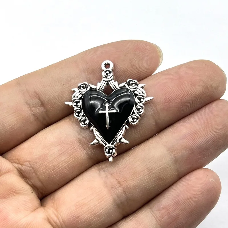 6pcs Dark Style Thorn Rose Cross Heart Charms