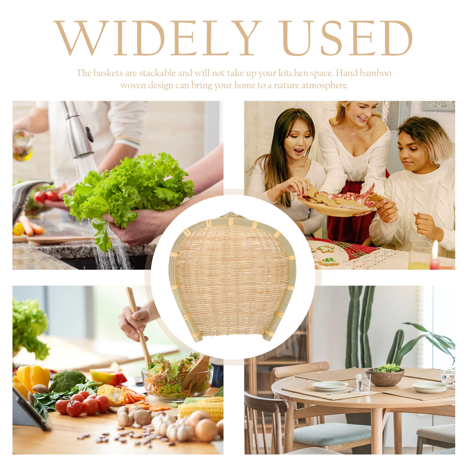 

Bamboo Woven Basket Large Capacity Stackable Drainage Design For Fruit Vegetable Rice Washing Storage Multipurpose Food