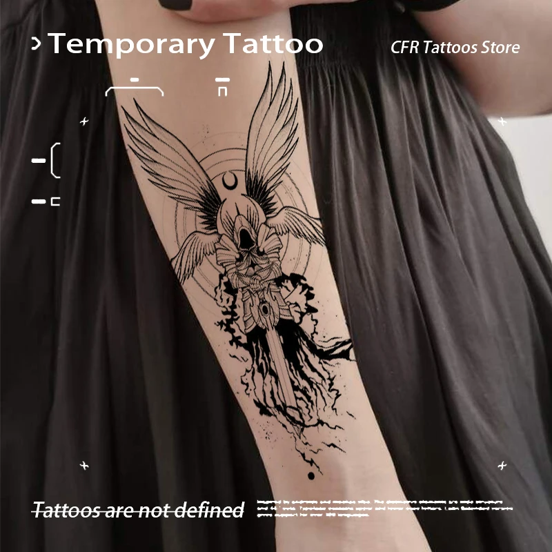 Angel Sword Herbal Juice Tattoo Sticker Fake Tatto for Women Men Temporary Tattoos Sexy Hotwife Half Arm Chest Waterproof Y2K