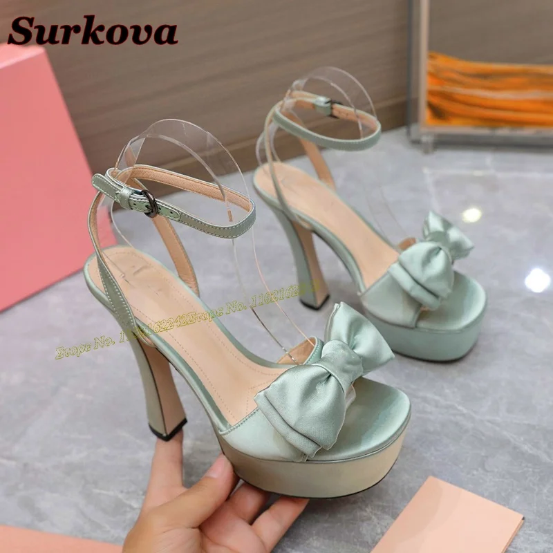 Pink Leather Elegant Sandals Women Round Toe Thick Heel Platform Sandals Ladies Luxury Sexy Simple Dress Satin Women Heels 2024