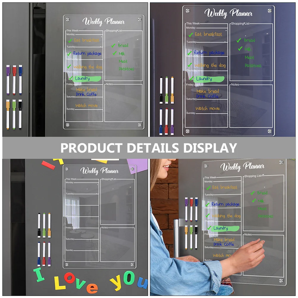 Tableau blanc magnétique en acrylique effaçable à sec pour réfrigérateur, calendrier, message, écriture pratique, liste de tâches