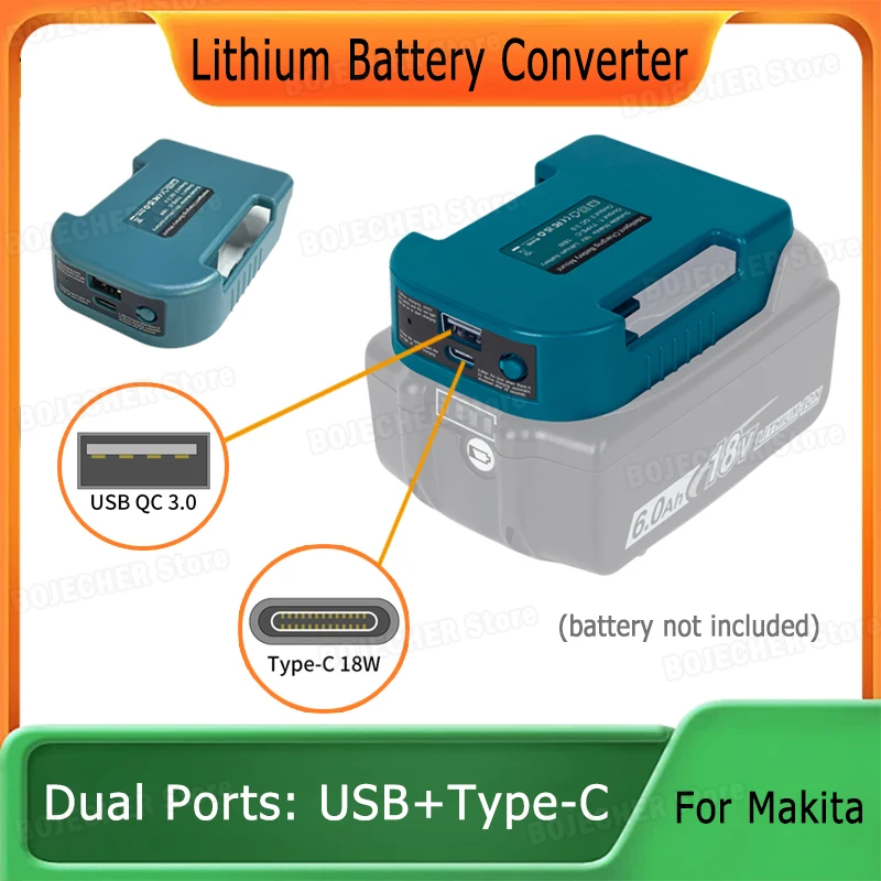 

Для преобразователя литиевой батареи Makita 18 В с USB и держателем батареи типа C для адаптера Makita 18 В BL1840 BL1850 BL1860