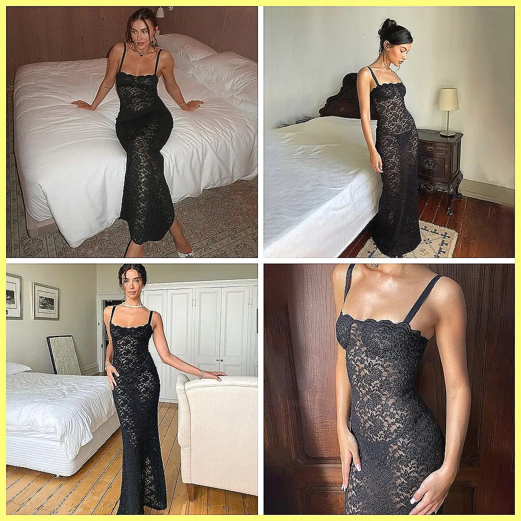 

Black Lace One-Shoulder Bodycon Evening Gown for Women, Elegant Hollow Out Long Dress Vestidos de Noche