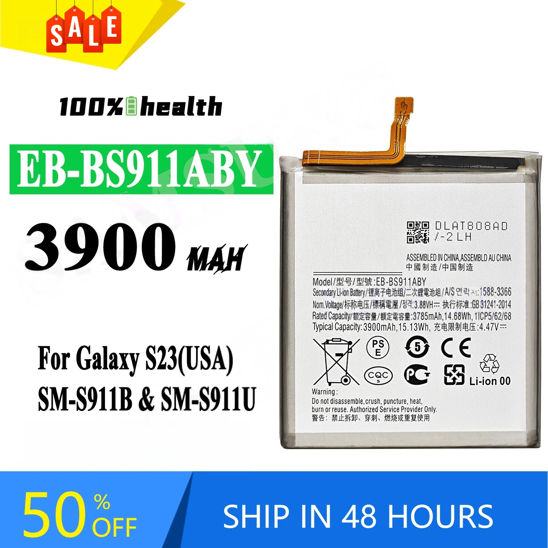 EB-BS911ABY 3900mAh High-capacity Mobile Phone Battery for Samsung US Version S23 Lithium Rechargeable Battery