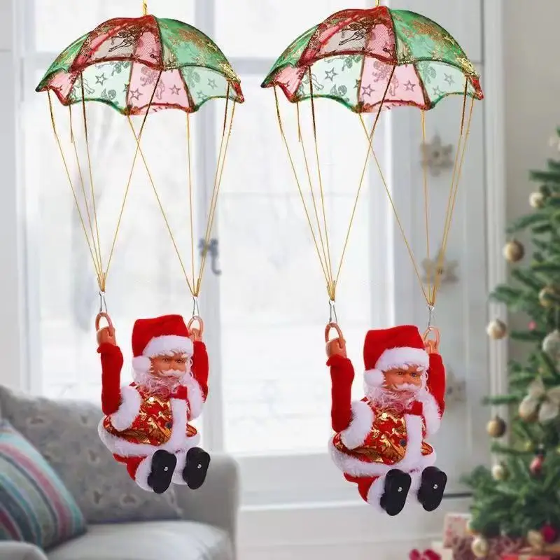 Creative Electric Parachute Santa Claus Doll Christmas Ornament Decoration For Party Christmas Tree Hanging Decor New Year Gift