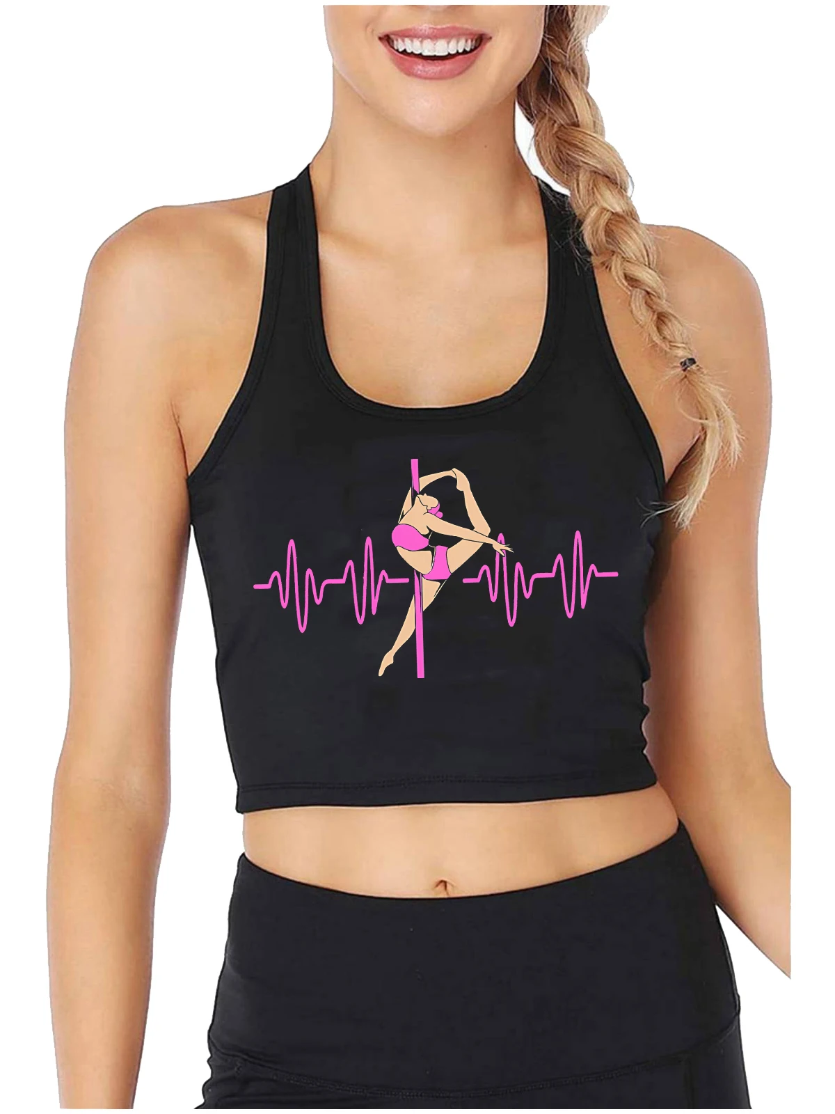 

Сексуальный укороченный топ Heartbeat для танцев на пилоне с графическим рисунком, хлопковая майка для фитнеса и тренировок, барная танцевальная майка для аэробики