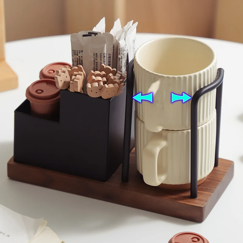 Wood Coffee Station Organizer Paper Cup Holder Coffee Condiment Tea Bags Storage Rack for Home Kitchen Office