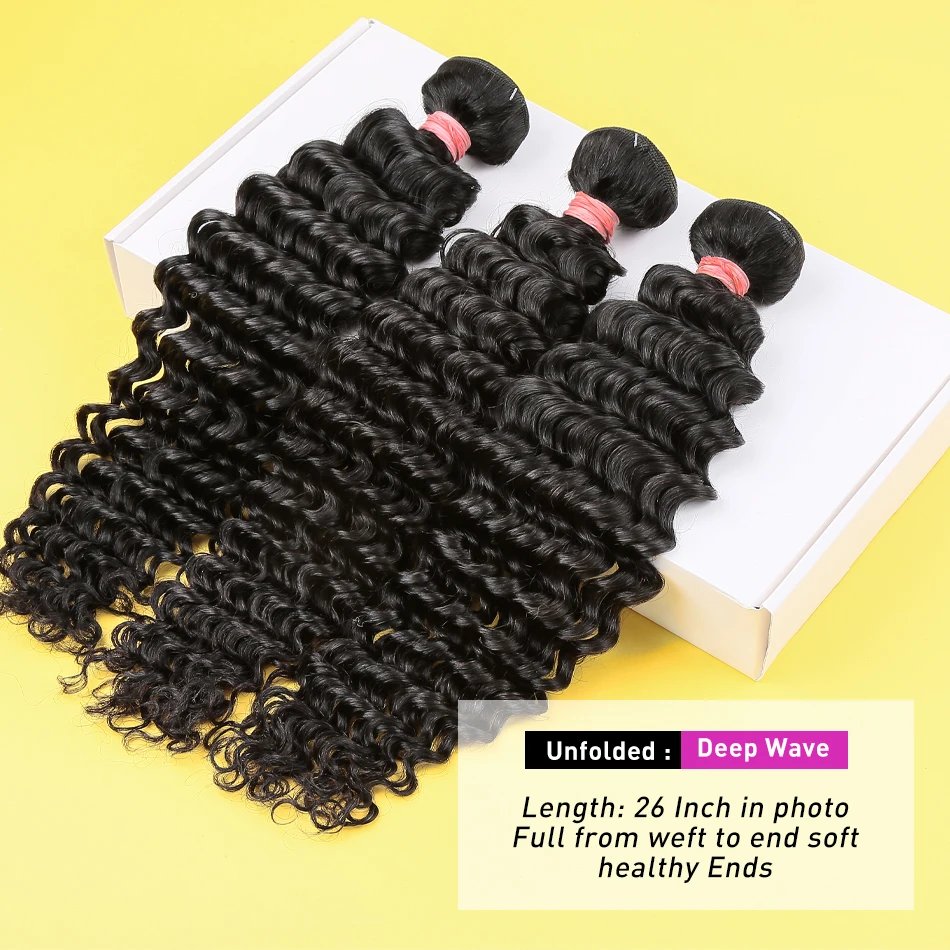 Curly 100% Human Hair Bundles Weaving Weave Deep Wave 3 4 Bundles 30 32 Inch Brazilian Natural Black Remy Hair Extensions