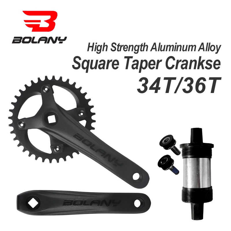 

BOLANY Bike Crank Chainwheel 32T 34T 36T Chainring 104BCD Mountain Bike Square Hole Crankset with Bottom Bracket 170mm Crank