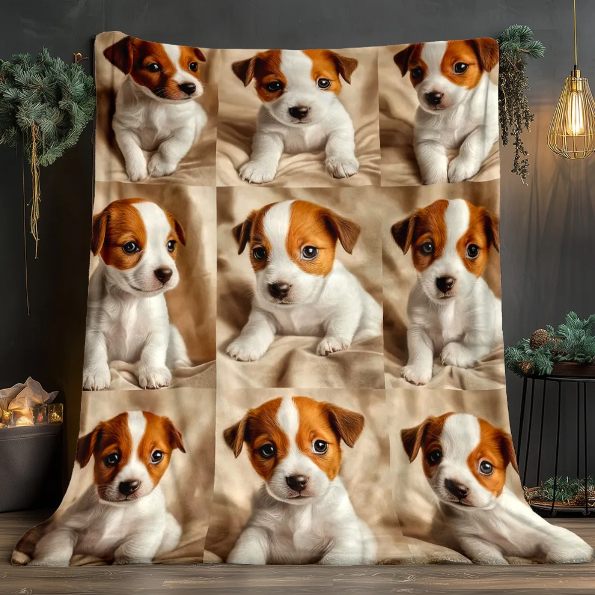 Cute puppy dog Jack Russell terrier collage nine photos soft flannel blanket pet lover gift cozy home decor animal print blanket