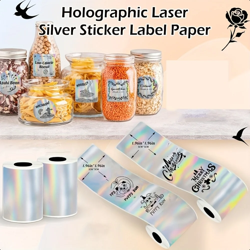 ملصقات حرارية مستمرة ثلاثية الأبعاد باللون الذهبي/الفضي/الأرجواني تناسب الطابعات الصغيرة المحمولة طباعة حفلات العطلات/ديكور الهدايا/DIY
