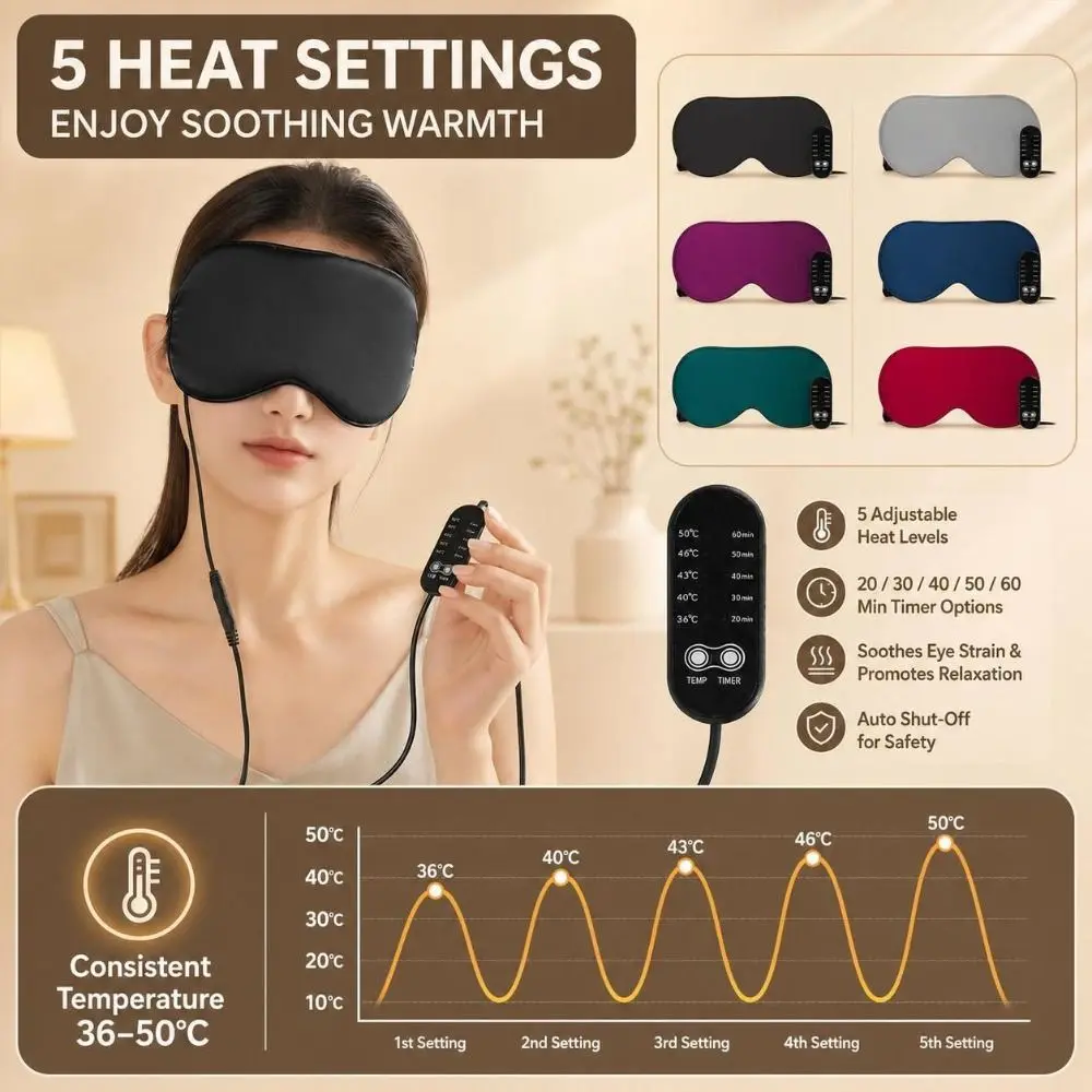 Constant Temperature Heated Sleep Mask USB Powered Hot Steam Compress Electric Eye Mask Comfortable Fit Electrical Heating