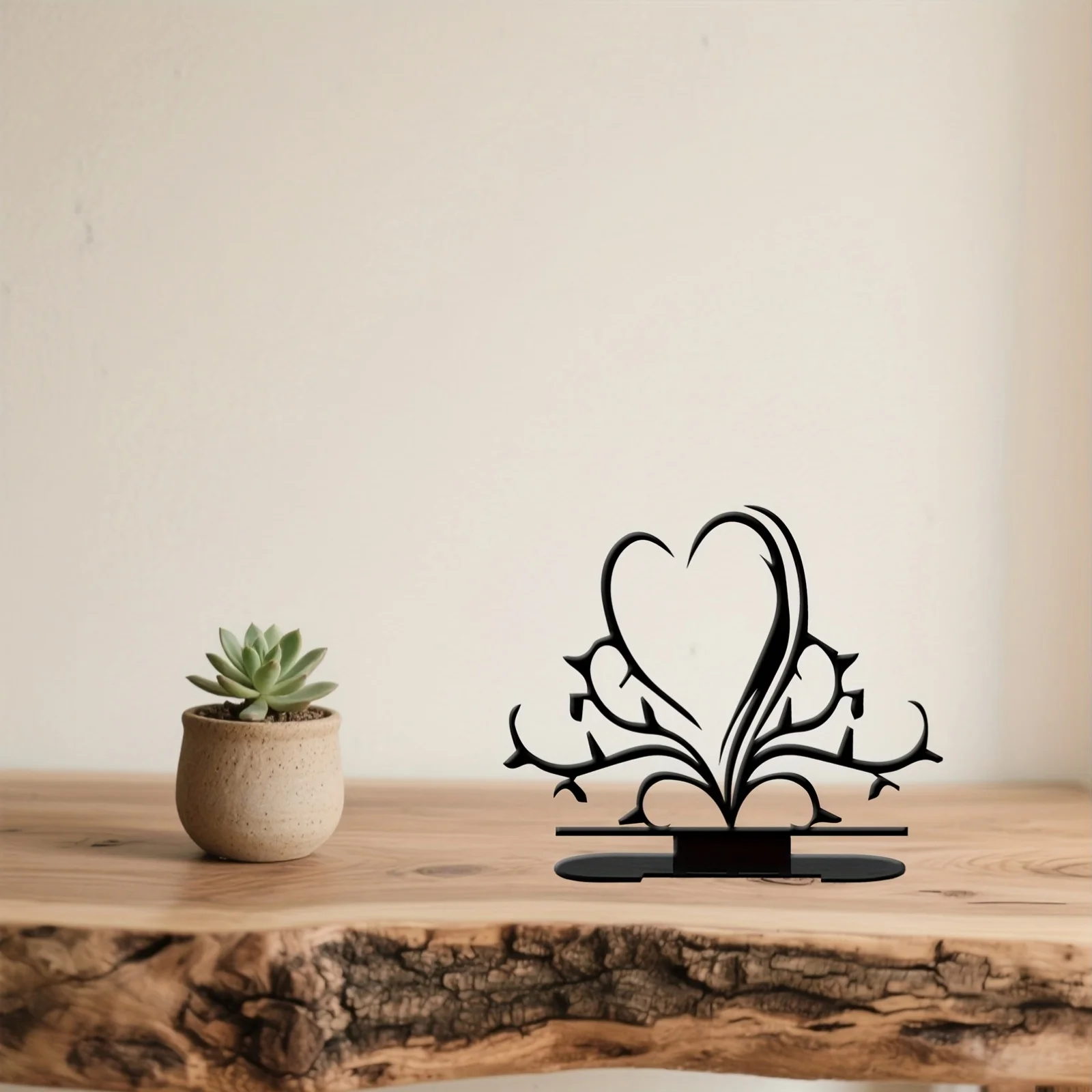 2D Plane One Elegant Black Metal Heart-Shaped And Branch Statue - a Gorgeous Iron Tree-Like Sculpture with Base,Easy to Assemble