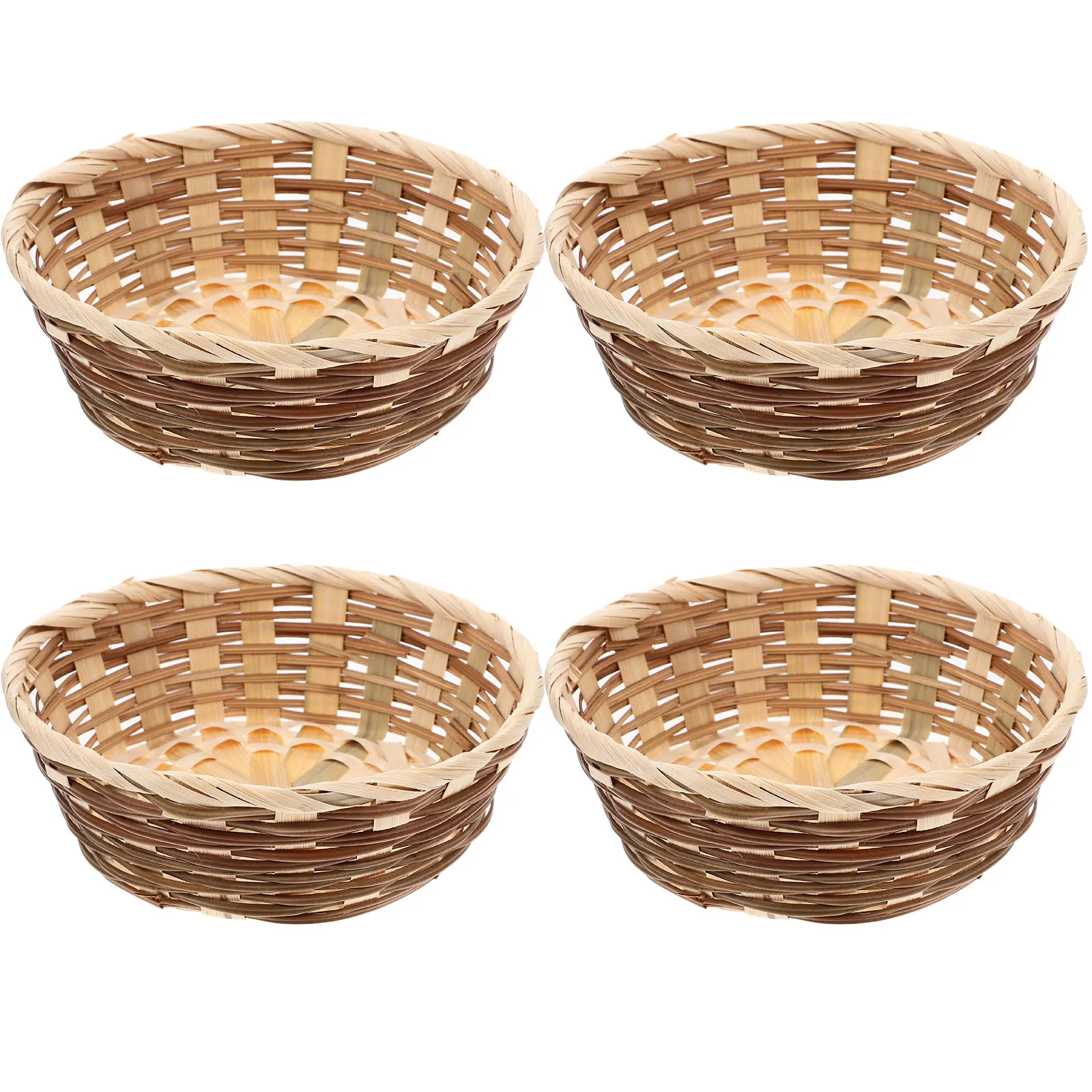 

4pcs Bamboo Woven Fruit Baskets Handmade Lightweight Kitchen Storage Tray Household Food Basket Container