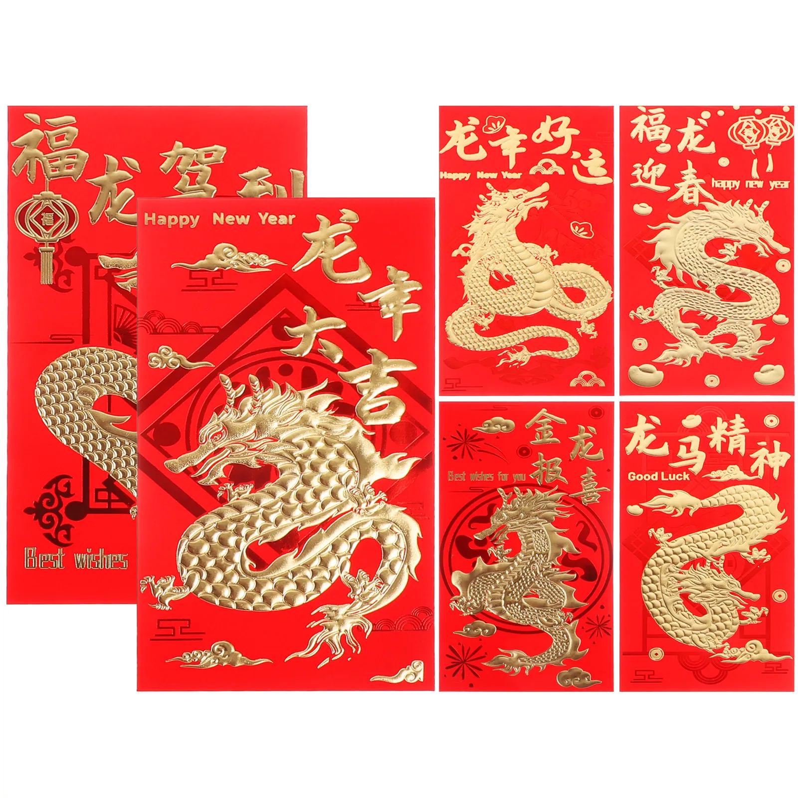 30Pcs Spring Festival Red Envelopes Paper Red Money Pockets Chinese Lunar New Year Cash Envelopes Year of Dragon Blessing