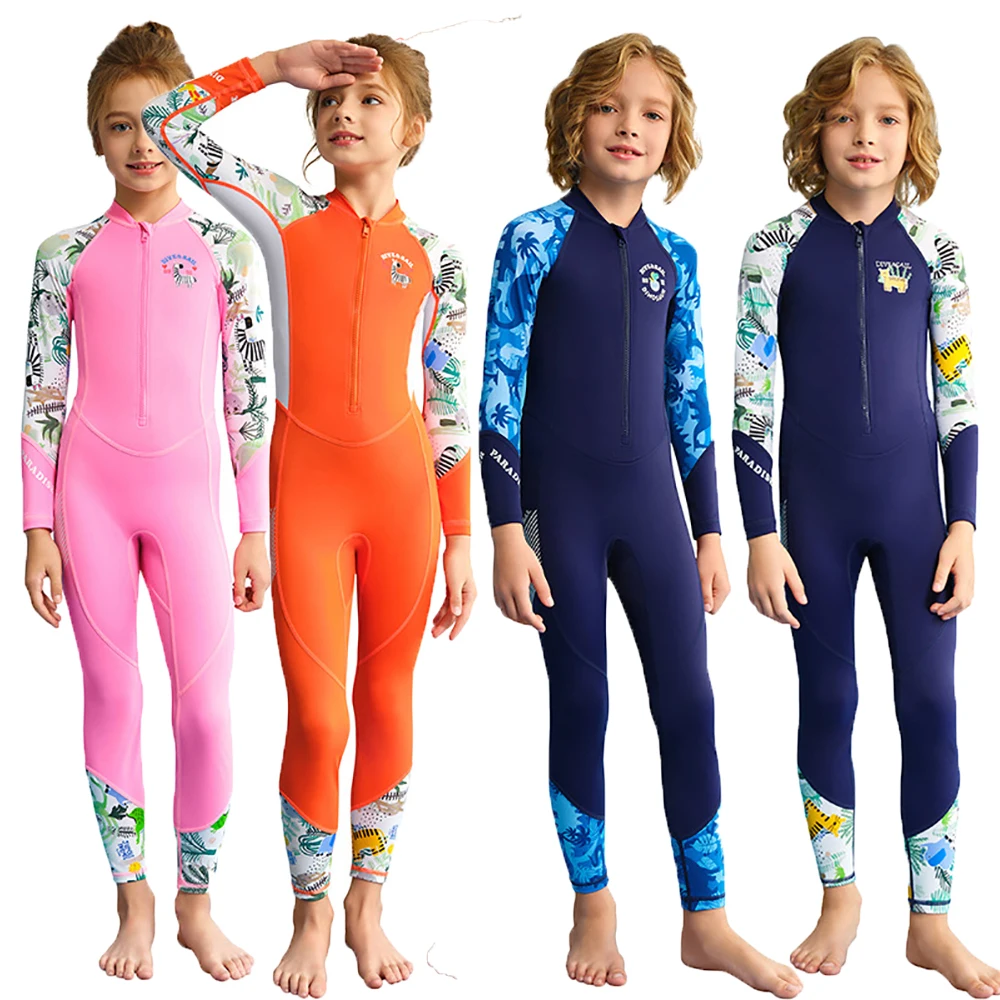 

Новый детский слитный купальник для мальчиков и девочек с длинным рукавом, быстросохнущий, для пляжа, с защитой от солнца, для серфинга