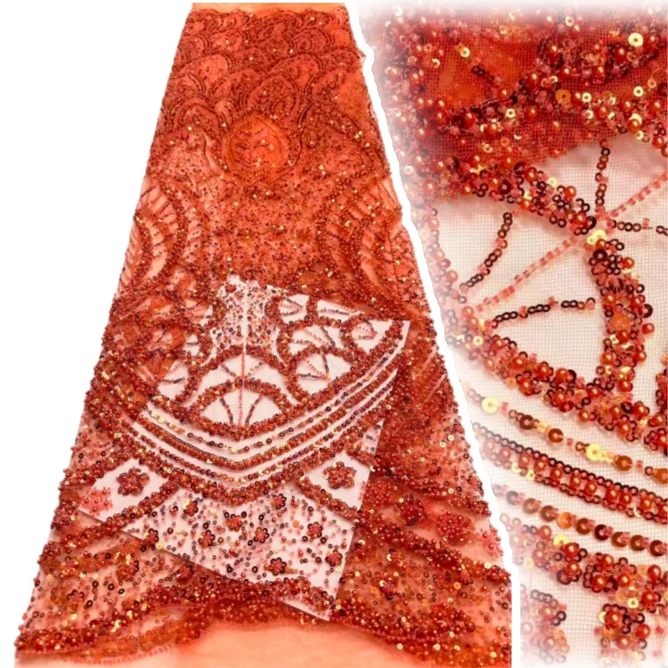 

African Stone Beaded Lace Fabric 2026 High-Quality Nigerian French Tulle Sequins Lace Fabric Ideal for Bridal Party Dresse 2077