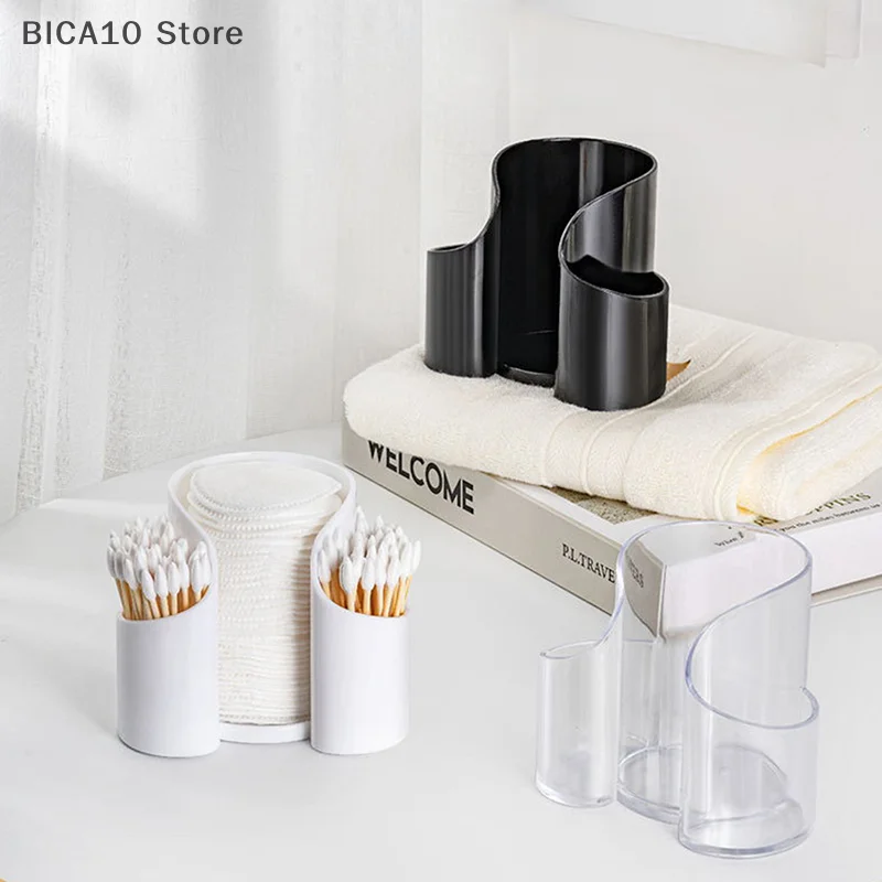 Dispensador de bastoncillos de algodón con 2 compartimentos, hisopos de algodón, soporte redondo para almohadillas, organizador de contenedores de baño, plástico