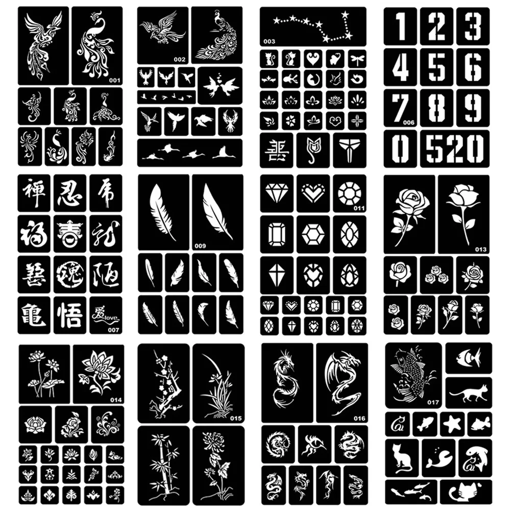 Tattoo Stencil Multiple Styles Reusable Hollow Tattoo Stencil Body Art  Paste Drawing Airbrush Glitter Tattoo Template Hot Sale