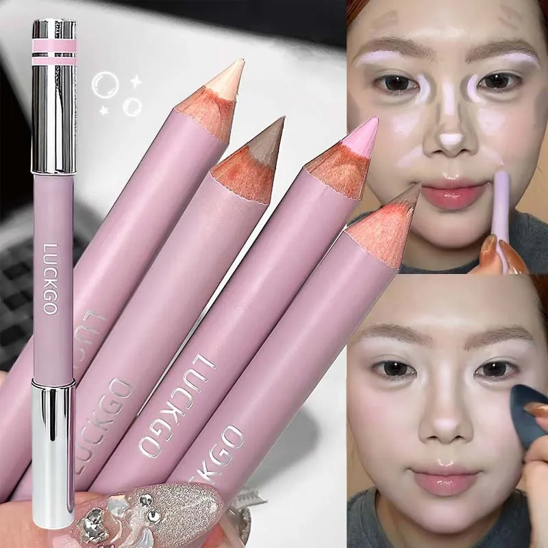 Double Ended Highlighter Contour Stick For Face Nose Shadow Waterproof Long Lasting Creamy Smooth Natural Matte Pink Contour Pen