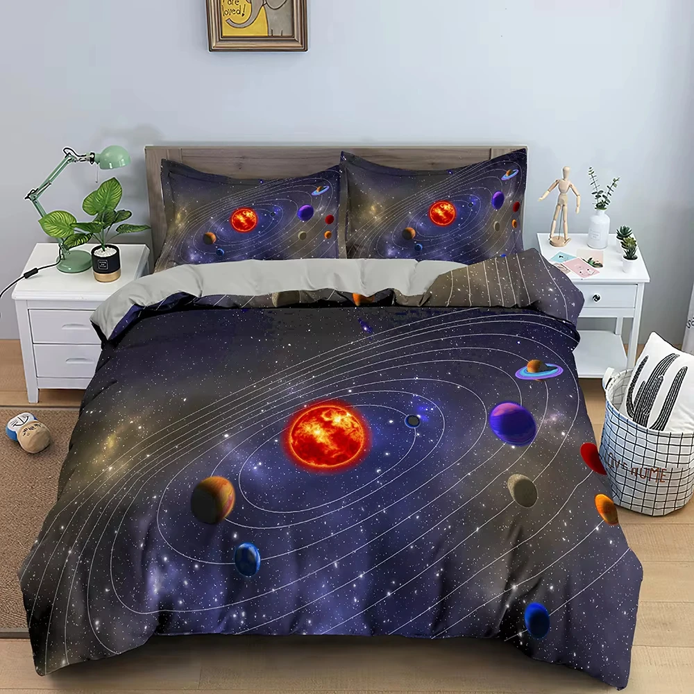 Galaxy Outer Space Twin Queen Duvet Cover, Universe Planet Bedding Set for Boys Teen Bedroom Decor, Starry Sky Comforter Cover