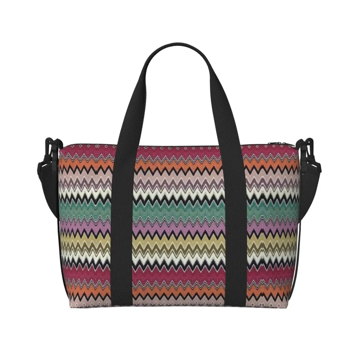 Custom Colorful Zig Zag Chevron Beach Tote Bag Women Extra Large Gym Carry On Bohemian Geometric Travel Shopping Bags