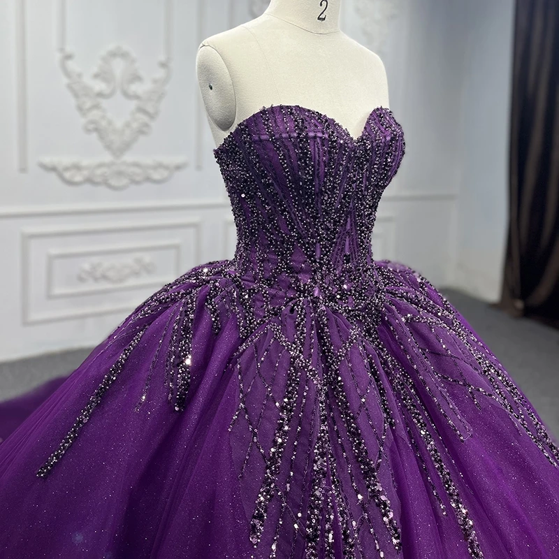 Purple Shiny Ball Gowns Quinceanera Dresses Sweetheart Appliques Lace Beading Tull Lacing up Party Birthday Vestido De 15 Anos